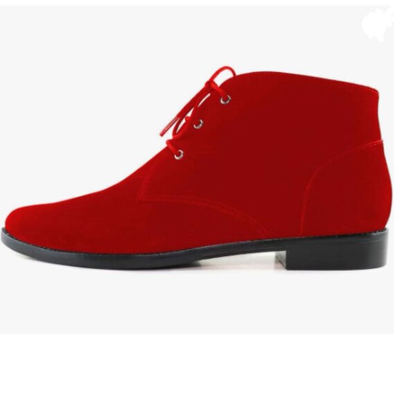YDN Red Low Heel Pointy Toe Lace Up Chukka Ankle Boots Fall Winter Booties - Picture 1 of 8